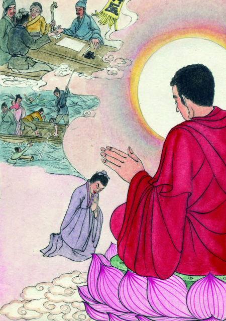 「帝君说：我信奉佛教后，曾住清凉宝山，主管民间疾苦。蜀地遭逢水灾，百姓被吞没，苦于瘟疫等传染病。于是我变身船夫，救出数千落水人；或变太医，诊治病人。因此得释迦牟尼佛为我授记：你于来世，当得作佛，号安乐不动地、游戏三昧定慧王菩萨、释迦梵证如来。」辑录《文昌帝君阴骘文》