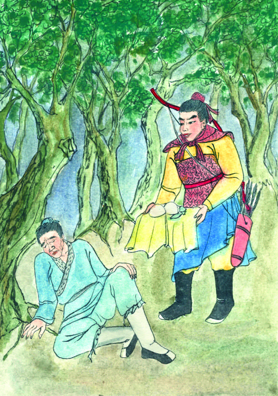 「春秋战国时，赵盾遇到一个饿得奄奄一息的人，于是施舍食物后，又赠与一筐饭。后来晋灵公要杀赵盾，赵盾几乎被杀死，忽然一卫兵倒戟相救。逃出去后赵盾就问，此人就回答：“我就是桑树下那个挨饿的人！”再问名字和住址，不回答就