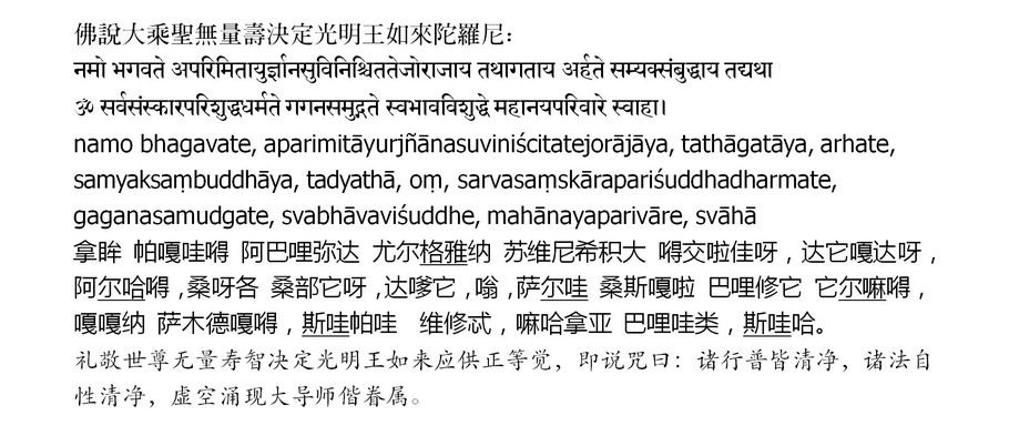 佛说大乘圣无量寿决定光明王如来陀罗尼（汉传）