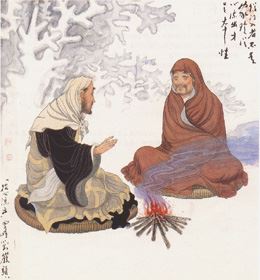 虔诚的身体丈量着佛光，善良的灵魂匍匐在地面